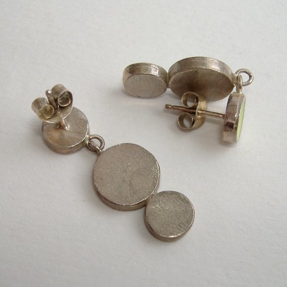 Aqua Lime Dot Enamel Earrings Green Blue Sterling Silver Handmade Post New Gift - Picture 2 of 6